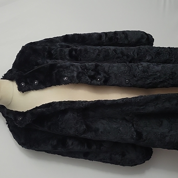 Anthroplogie Elevenses Faux Fur Swing Coat Size 12 Black EUC - Picture 2 of 10